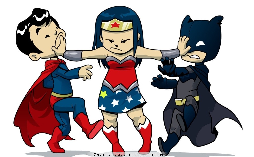 卡通超人蝙蝠侠人物矢量图