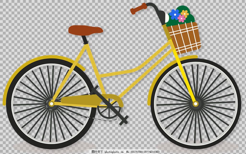 黄色自行车插画免抠png透明图层素材,共享单车 女式单车-图行天下图库