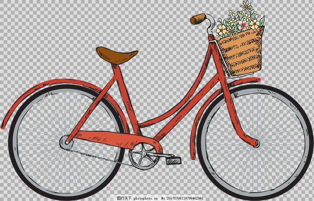 红颜色自行车插画免抠png透明图层素材,共享单