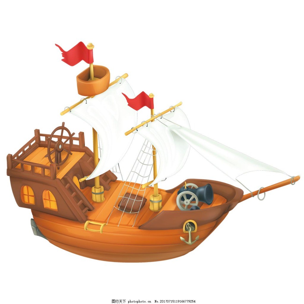 卡通小船png元素,手绘小船 木头船 航海 远行-图