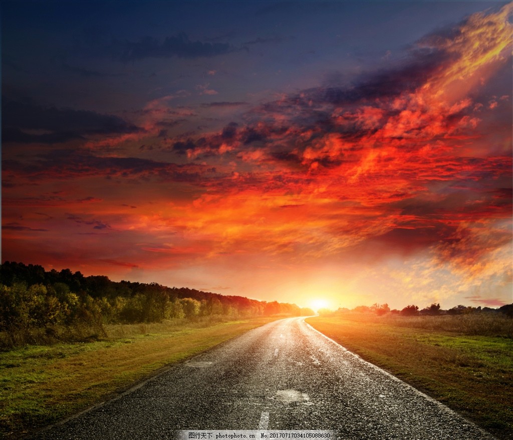 光束 阳光 太阳光线 光线 太阳射线 彩色天空 黄色天空 公路 风景