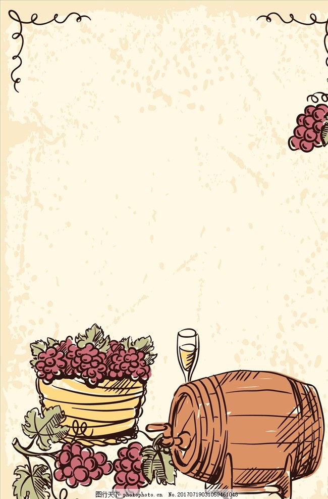 矢量欧式复古手绘红酒葡萄酒背景图片