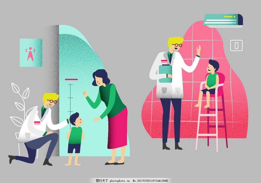儿科医生体格检查儿童矢量图图片