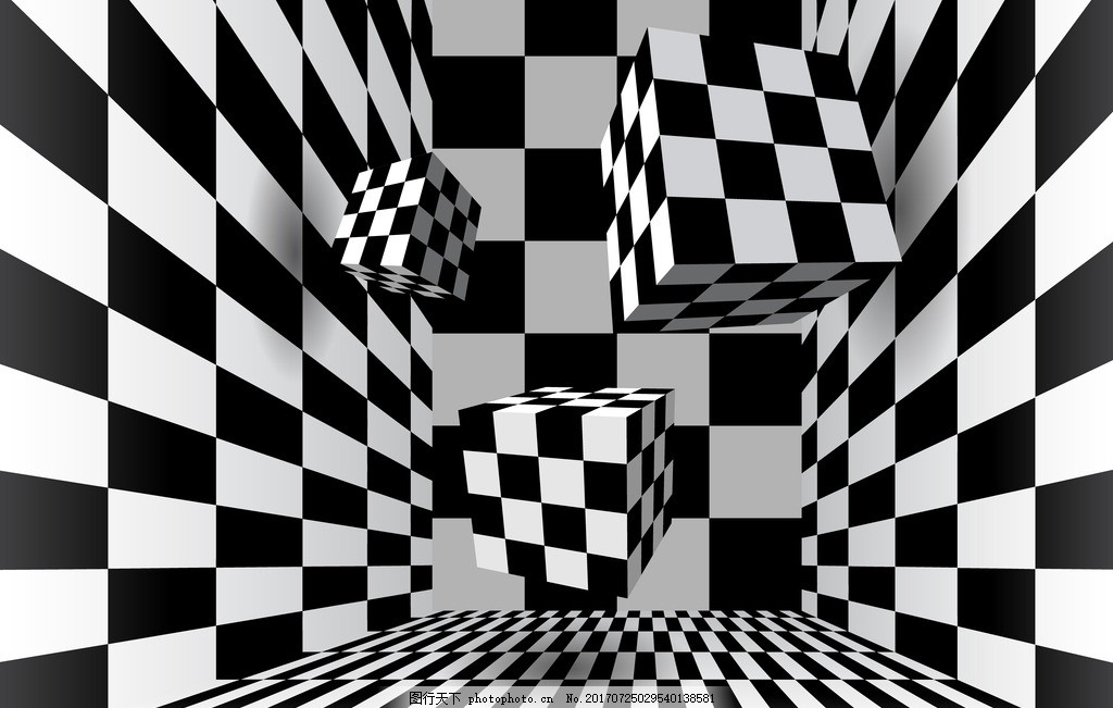 3D黑白格子,抽象背景 抽象艺术 黑色 方格格子