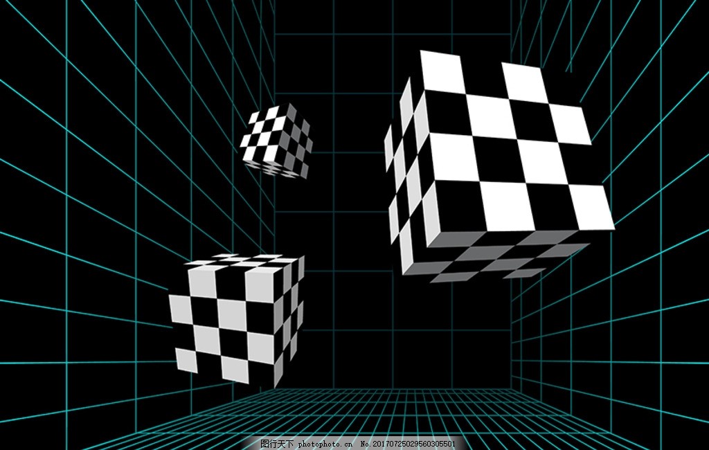3D黑白格子,抽象背景 抽象艺术 黑色 方格格子 赛车-图行天下图库
