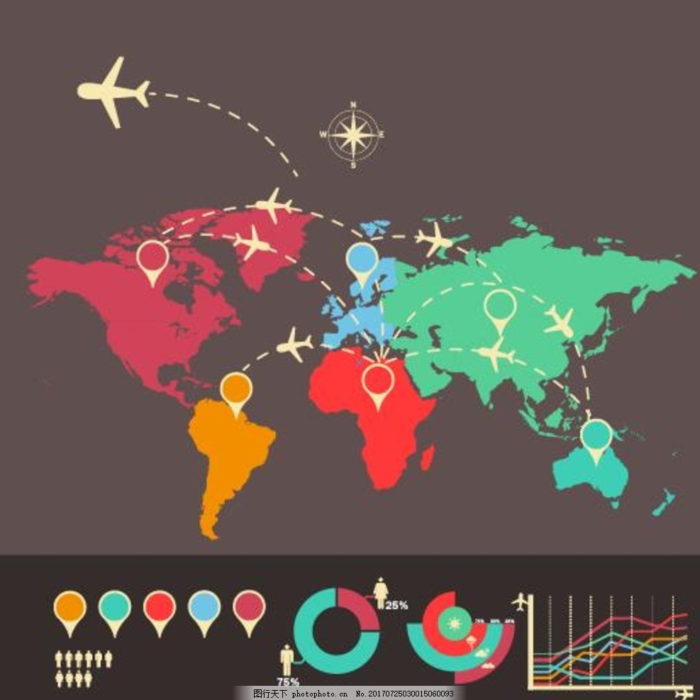 线路 飞行线路 数据 矢量地图 插图背景 地图 世界地图 商业插图 ppt图片