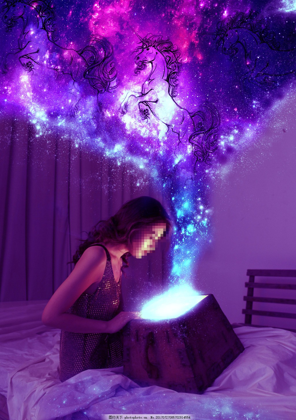 星空梦幻海报 酷炫 独角兽 美女 星空梦幻海报 酷炫 独角兽 美女