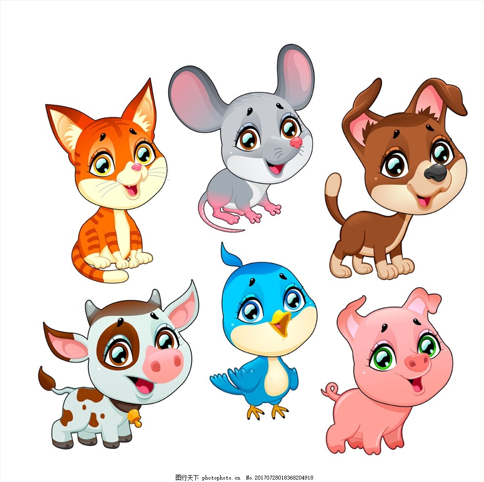 可爱卡通小动物儿童满月卡片矢量设计素材 - ps饭团网