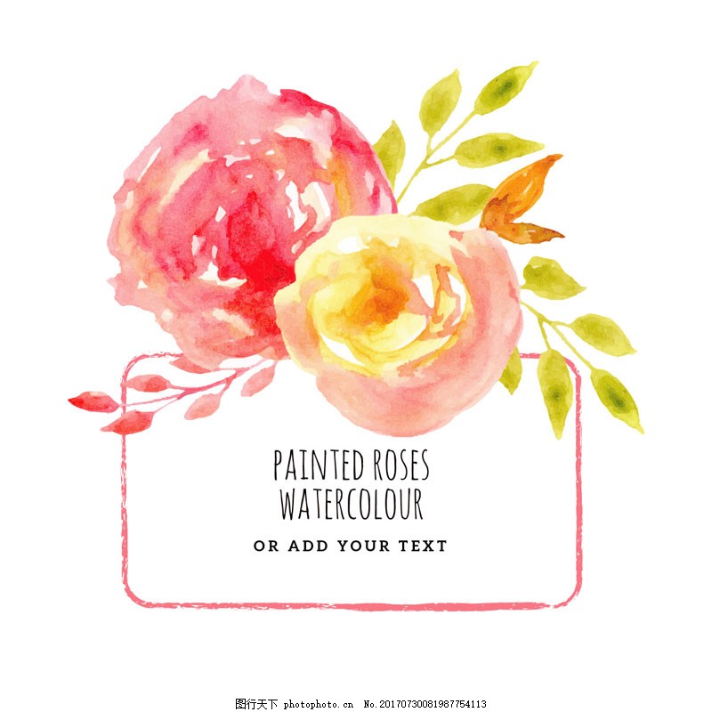 水彩玫瑰花框架矢量图片