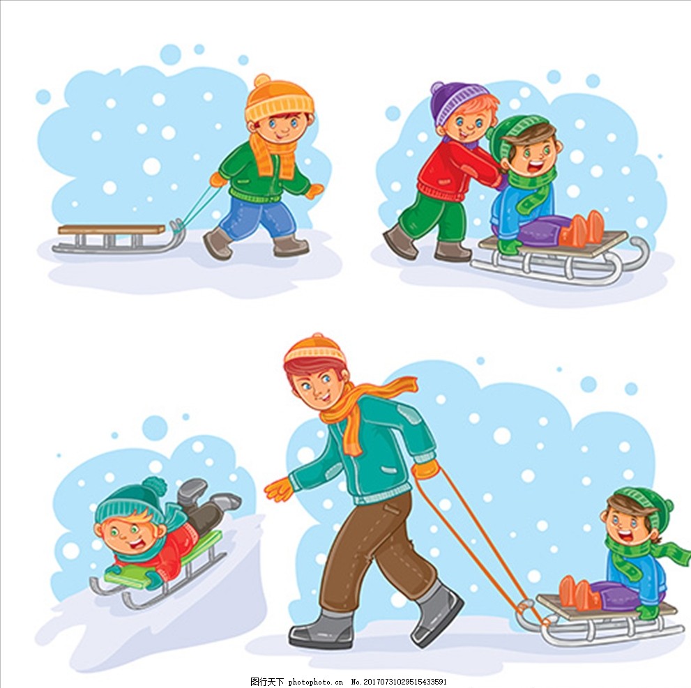 卡通冬天在雪地里玩耍的孩子 宝宝 宝贝 婴儿 儿童 幼儿园 小学生