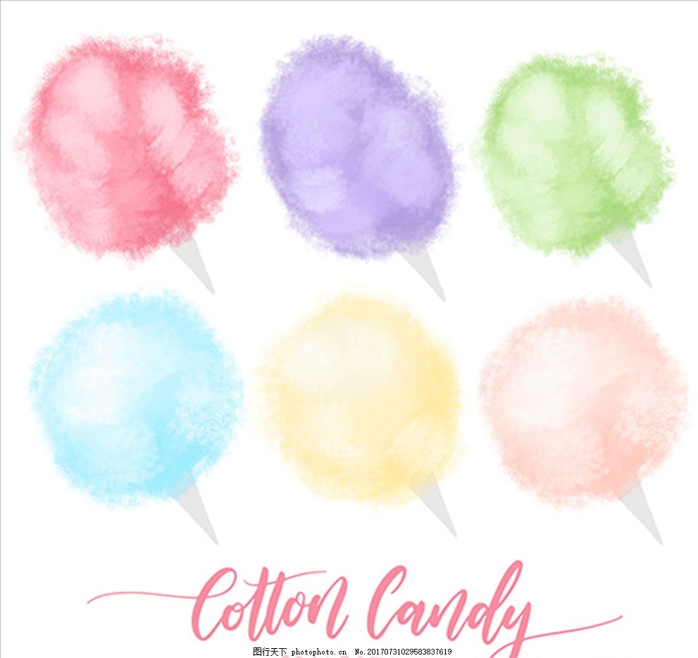 一组手绘水彩棉花糖