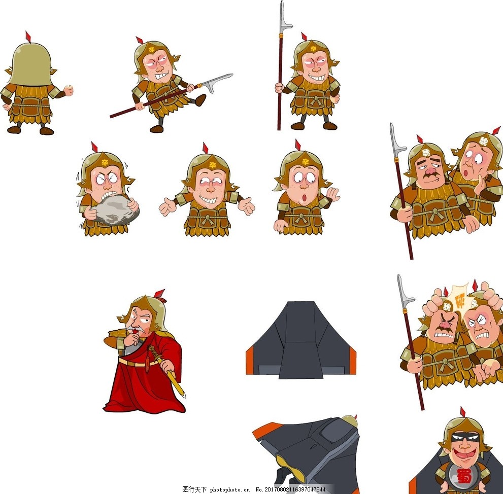 手绘古时战士将军各种造型,矢量人物 古时战士