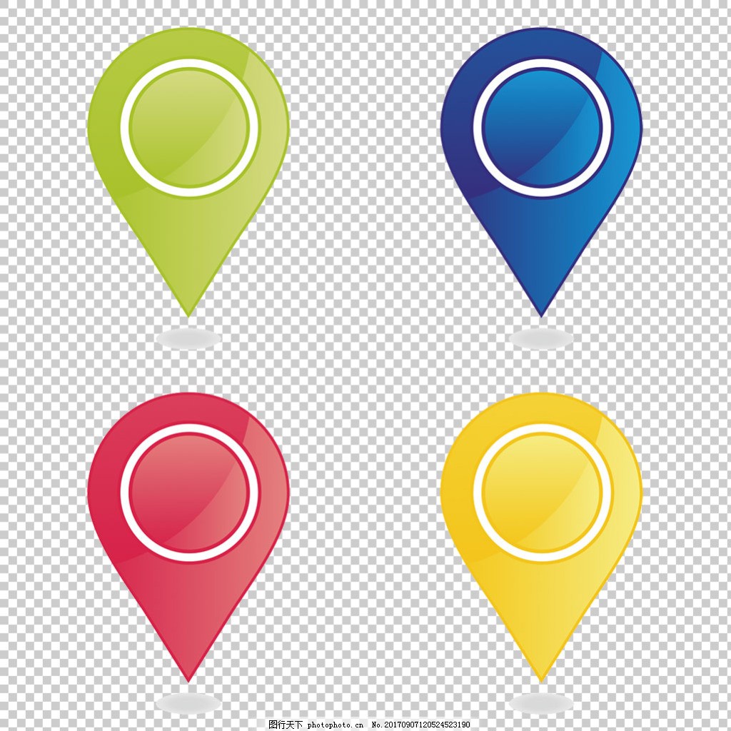 素材 四种颜色地图标记 地图带标记 地图标记点图标 地图标记png 电子图片