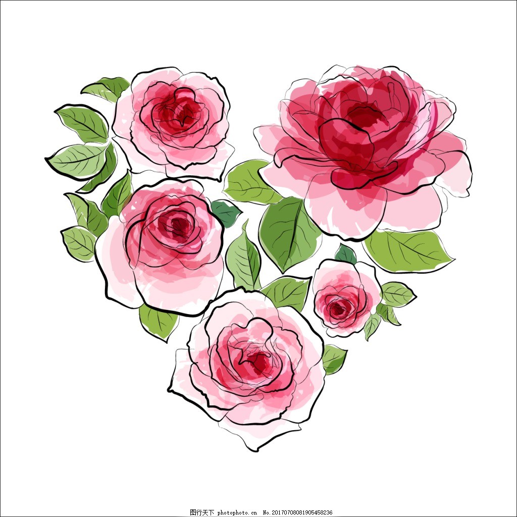 透明水彩玫瑰花插画图片 卡通植物 动漫卡通 图行天下素材网