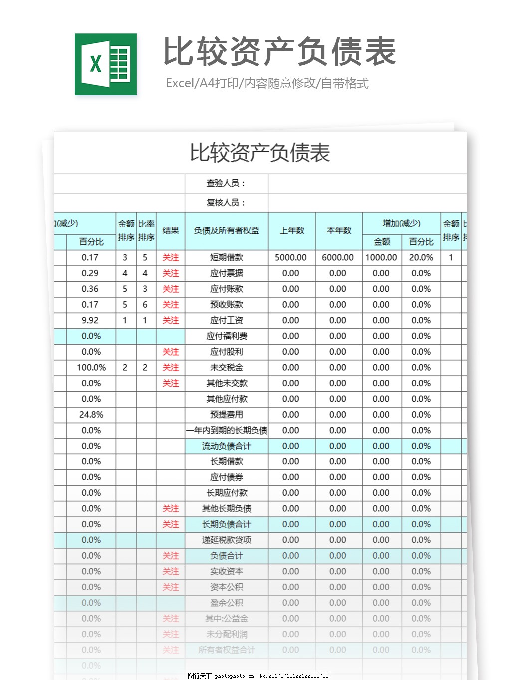 比较资产负债表excel表格模板图片_财务报表_EXCEL模板-图行天下素材网