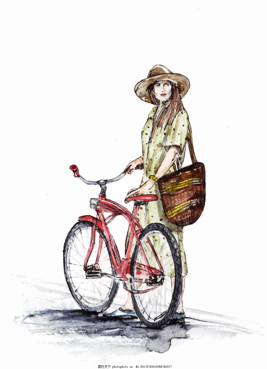 小清新环保出行女孩骑自行车插画图片-千库网