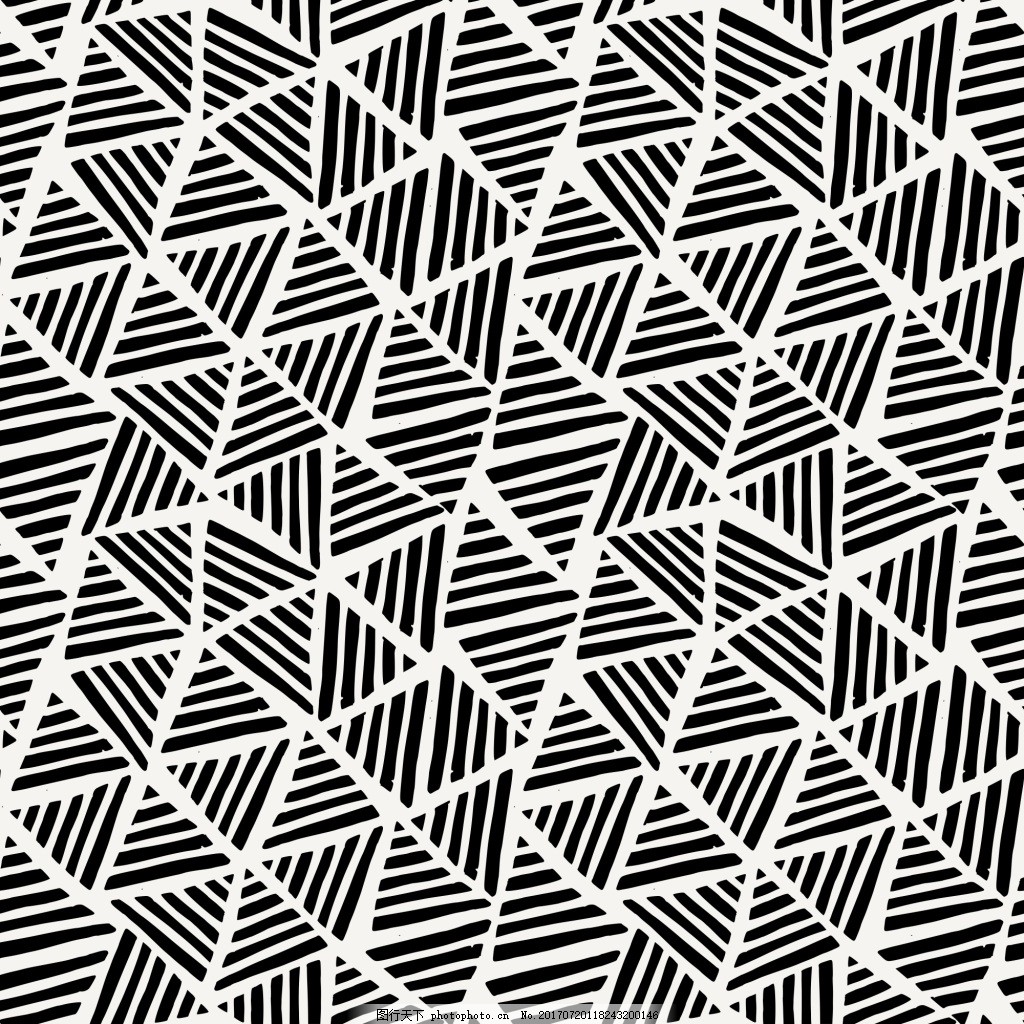 黑色线条三角纹理背景矢量素材 黑白 横线 涂鸦 小清新 无缝填充