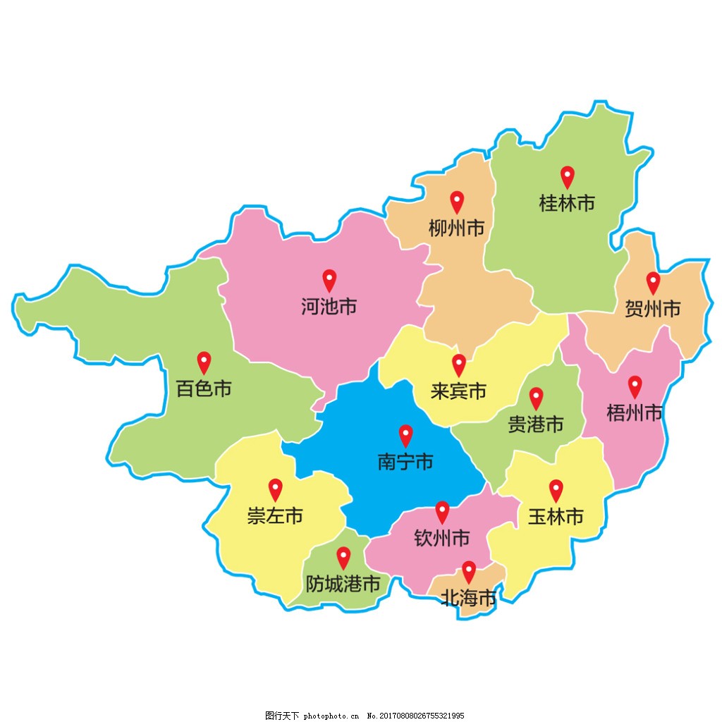 广西省区域地图矢量素材