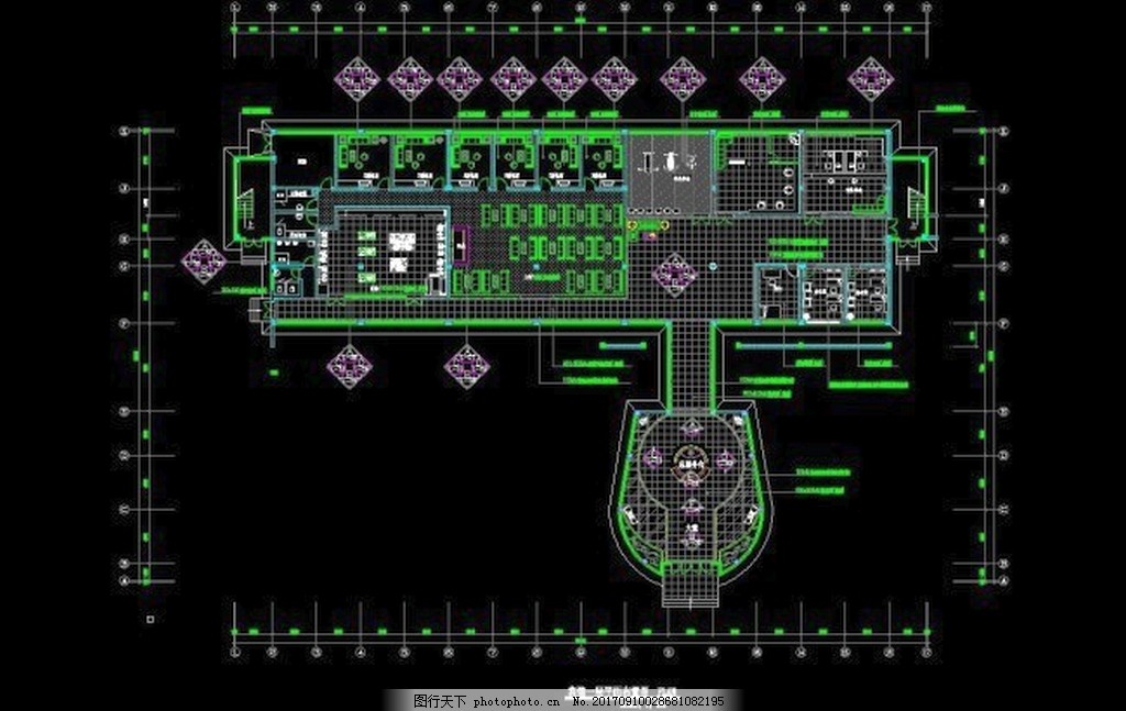 宾馆1层平面cad效果图